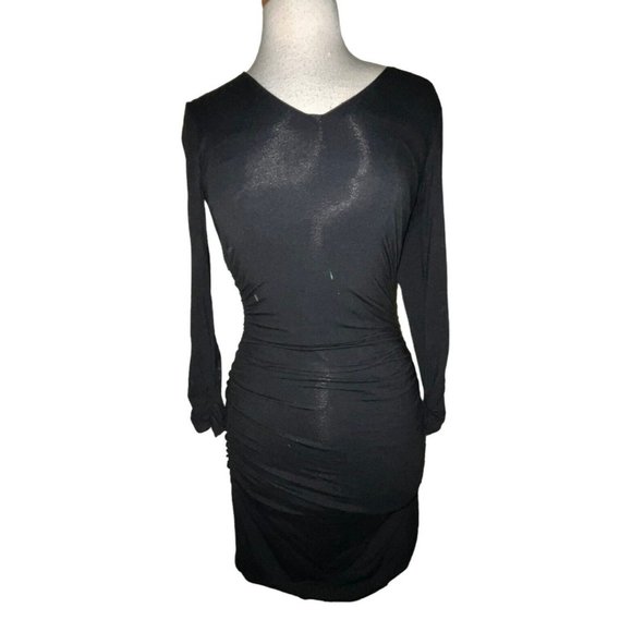 Cache Dress Sz XS Ruched Evening Cocktail Black Bodycon Sexy Midi Long Sleeve - Picture 1 of 10